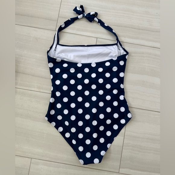 One Piece Retro Navy & White Polka Dot Swimsuit L - Picture 2 of 4